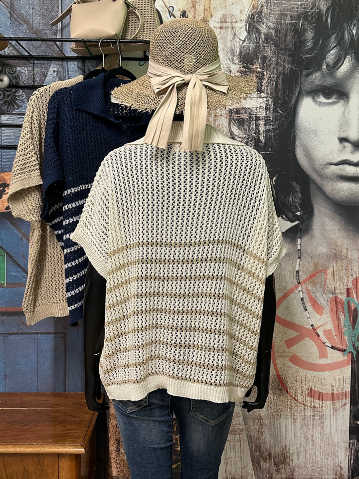 Top polo "Alessia" 100% coton en maille ajourée (40/44) MADE IN ITALY
