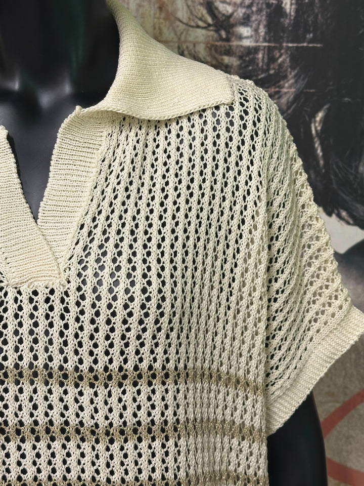Top polo "Alessia" 100% coton en maille ajourée (40/44) MADE IN ITALY