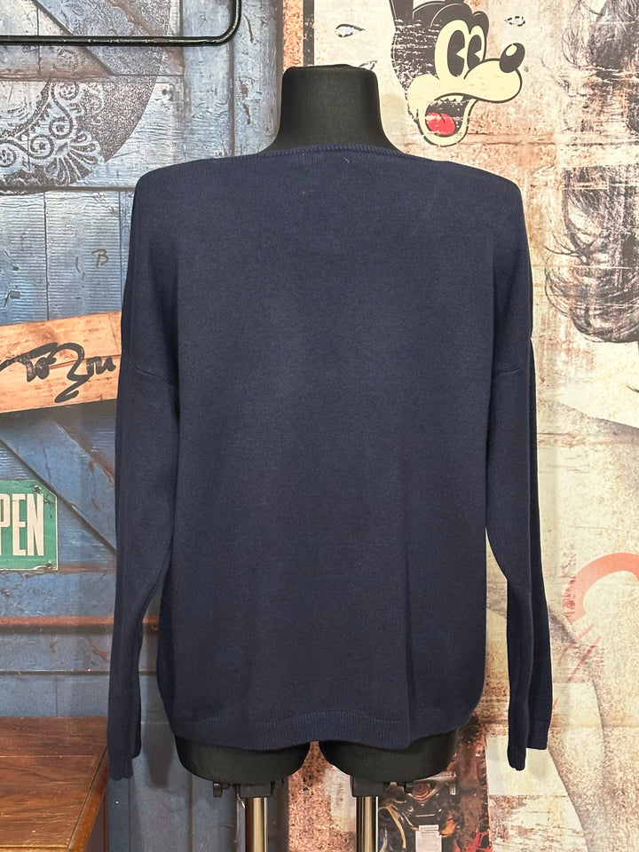 Pull en maille fine col V bleu marine