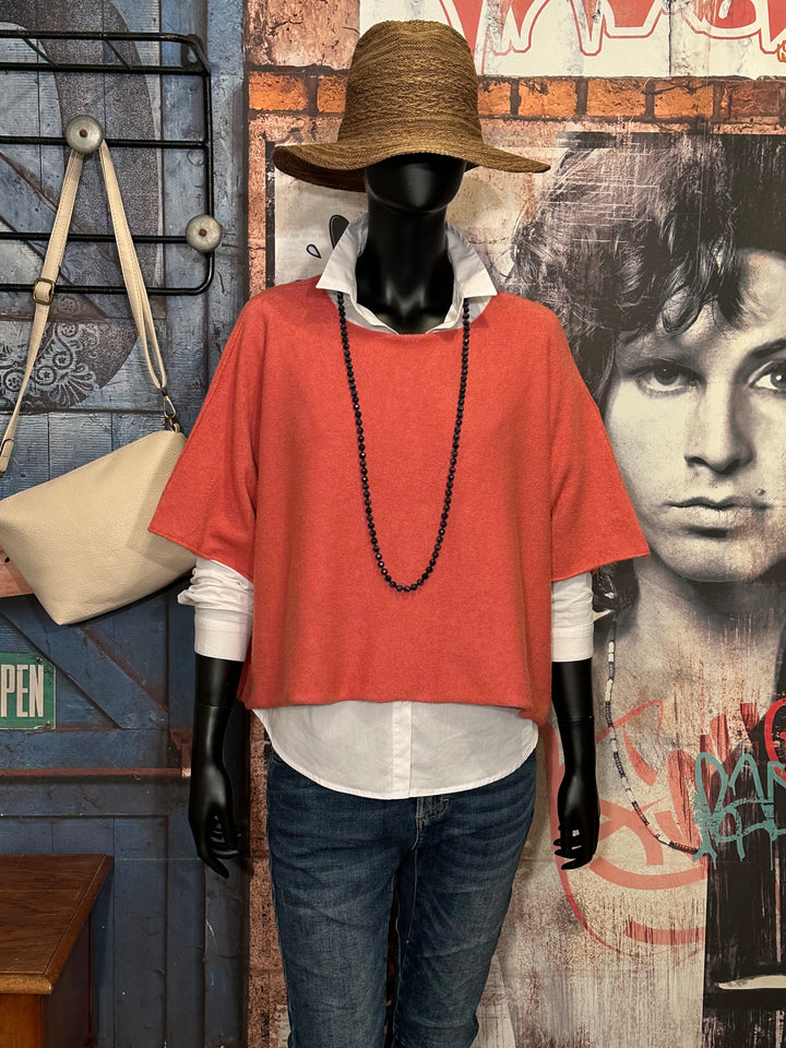 Pull court + size manches courtes rose vintage