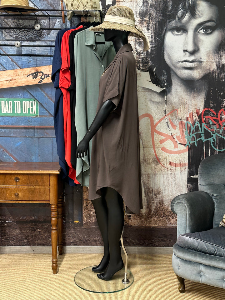 Robe chemise "Clémence" unie 100% viscose (40/46) MADE IN ITALY