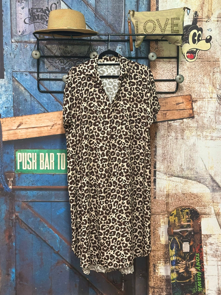 Robe chemise "Clara" imprimé léopard 100% viscose (38/42) MADE IN ITALY