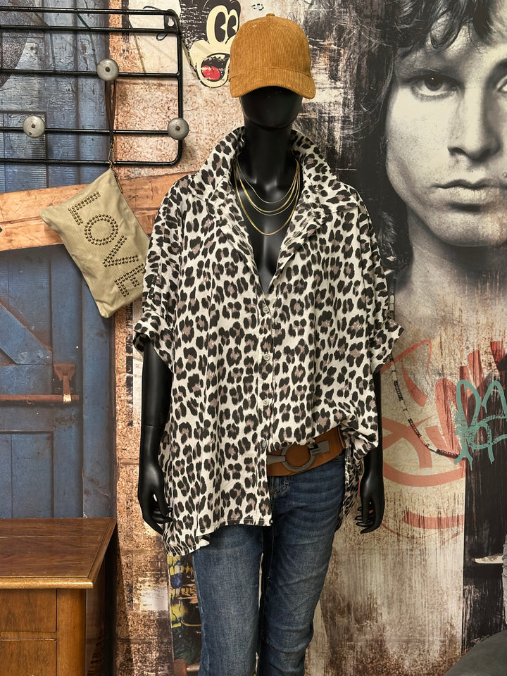 Chemisier "Lola" imprimé léopard 100% coton (42/48) MADE IN ITALY