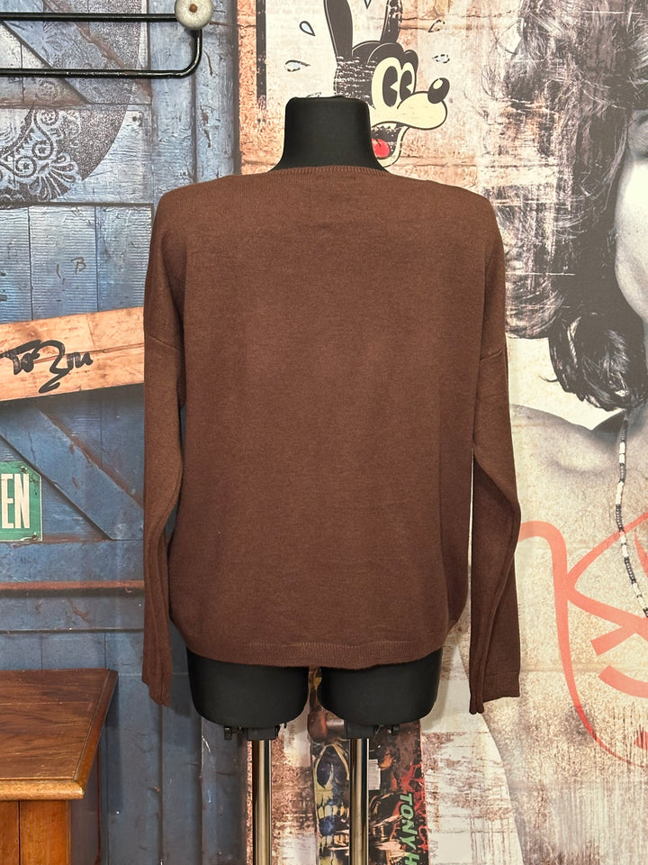 Pullover mit V-Ausschnitt "oui oui" choco