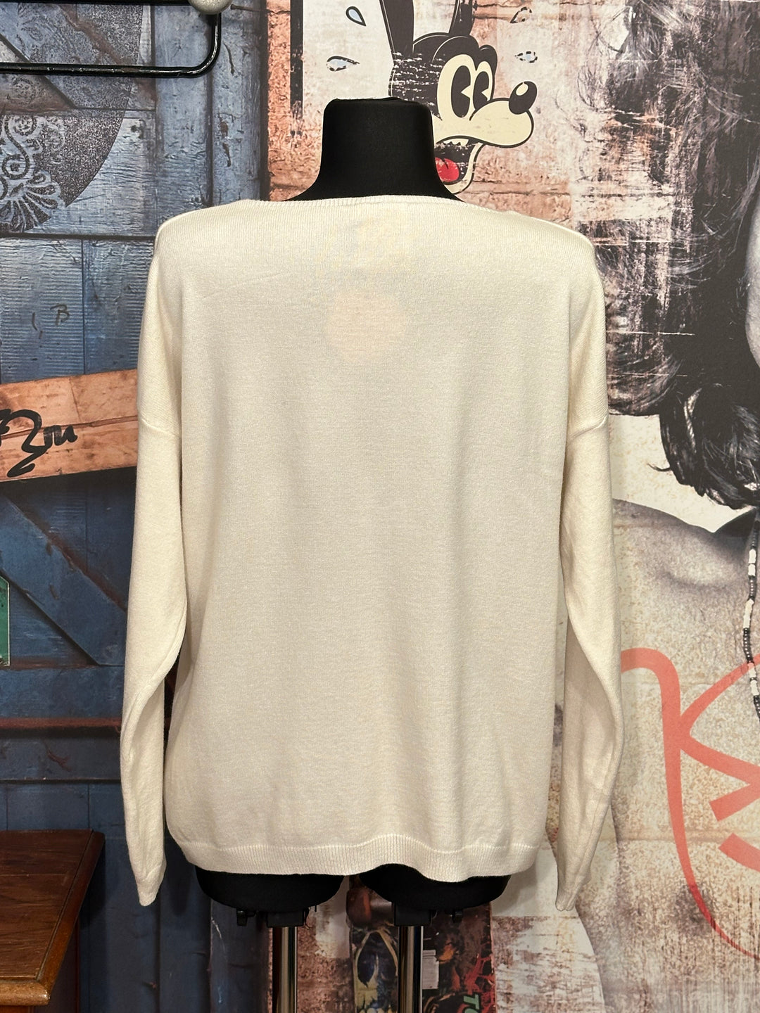 Pull col V "oui oui" écru