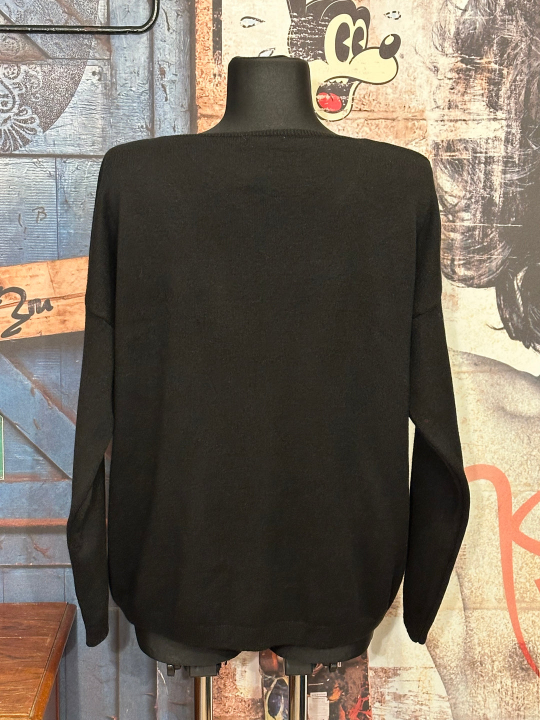 Pull col V "oui oui" noir (38/42)