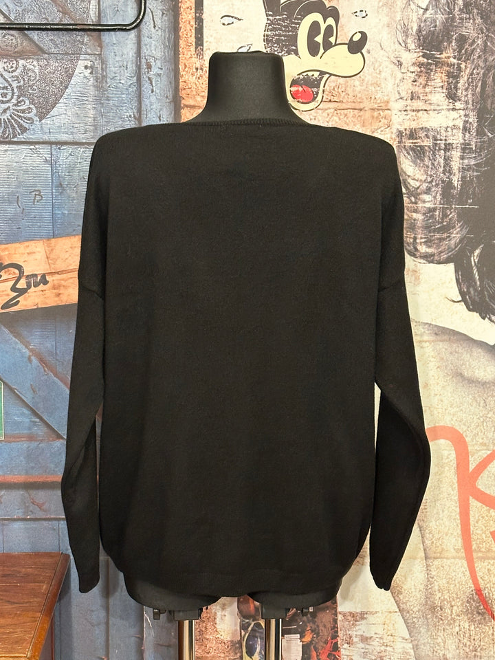 Pull col V "oui oui" noir (38/42)