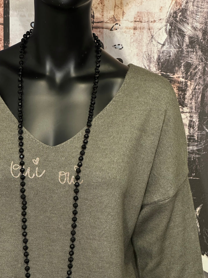 Pullover mit V-Ausschnitt "oui oui" khaki