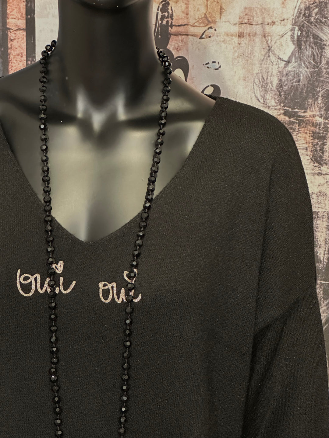 Pull col V "oui oui" noir (38/42)