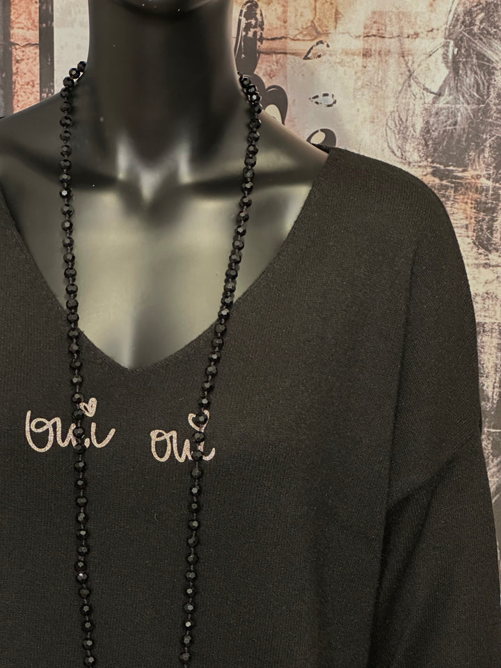Pull col V "oui oui" noir (38/42)
