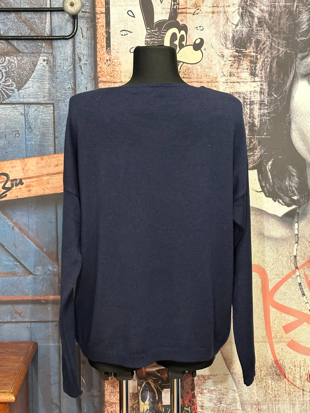 Pull col V "oui mais non" bleu marine (38/42)