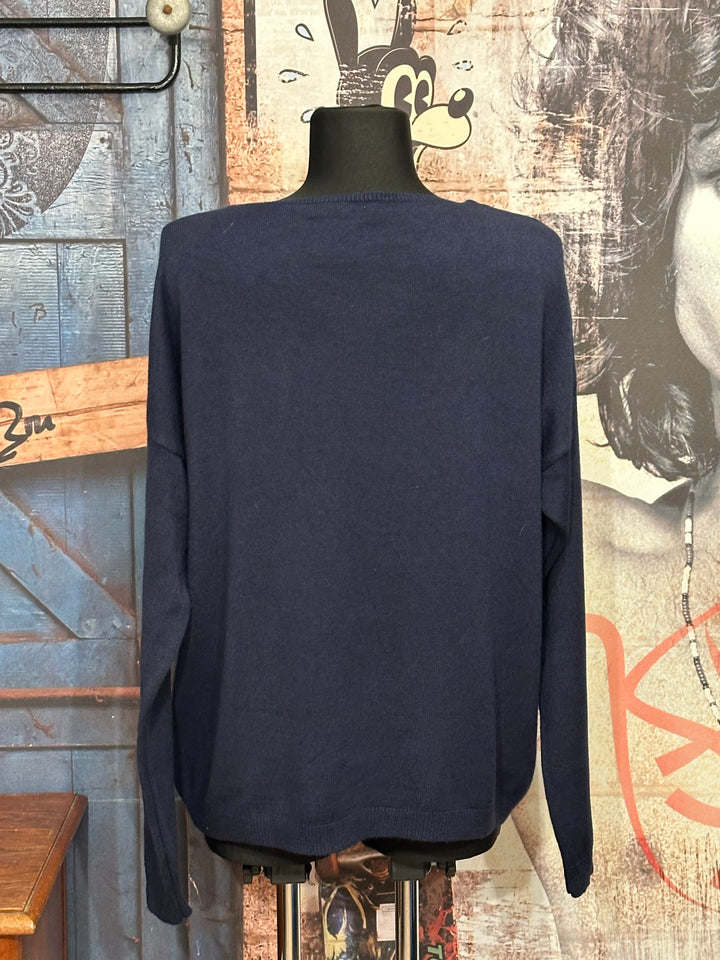 Pull col V "oui mais non" bleu marine (38/42)