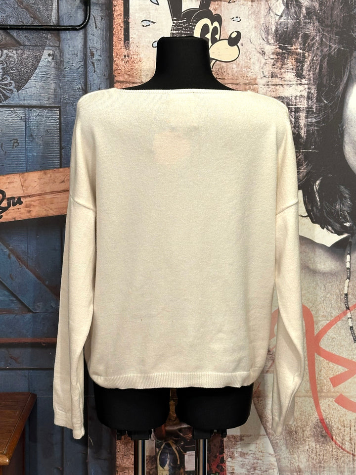 Pull col V "oui mais non" écru