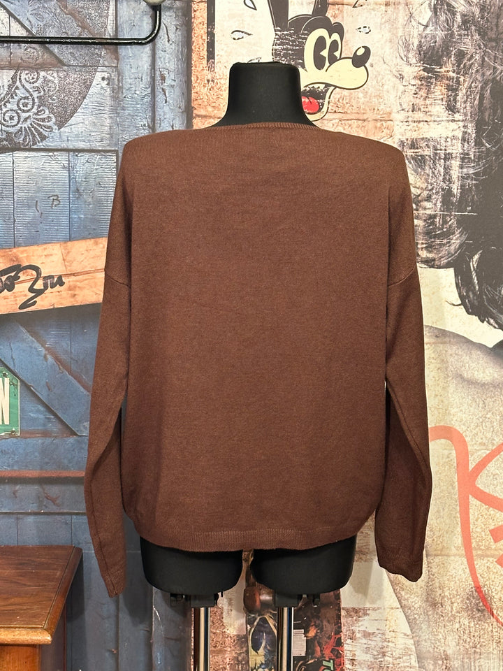 Pull col V "oui mais non" choco