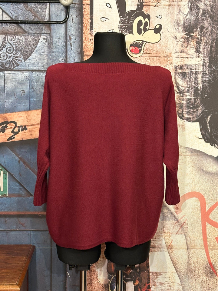 Pull manches 3/4 & col bateau bordeaux (40/44)