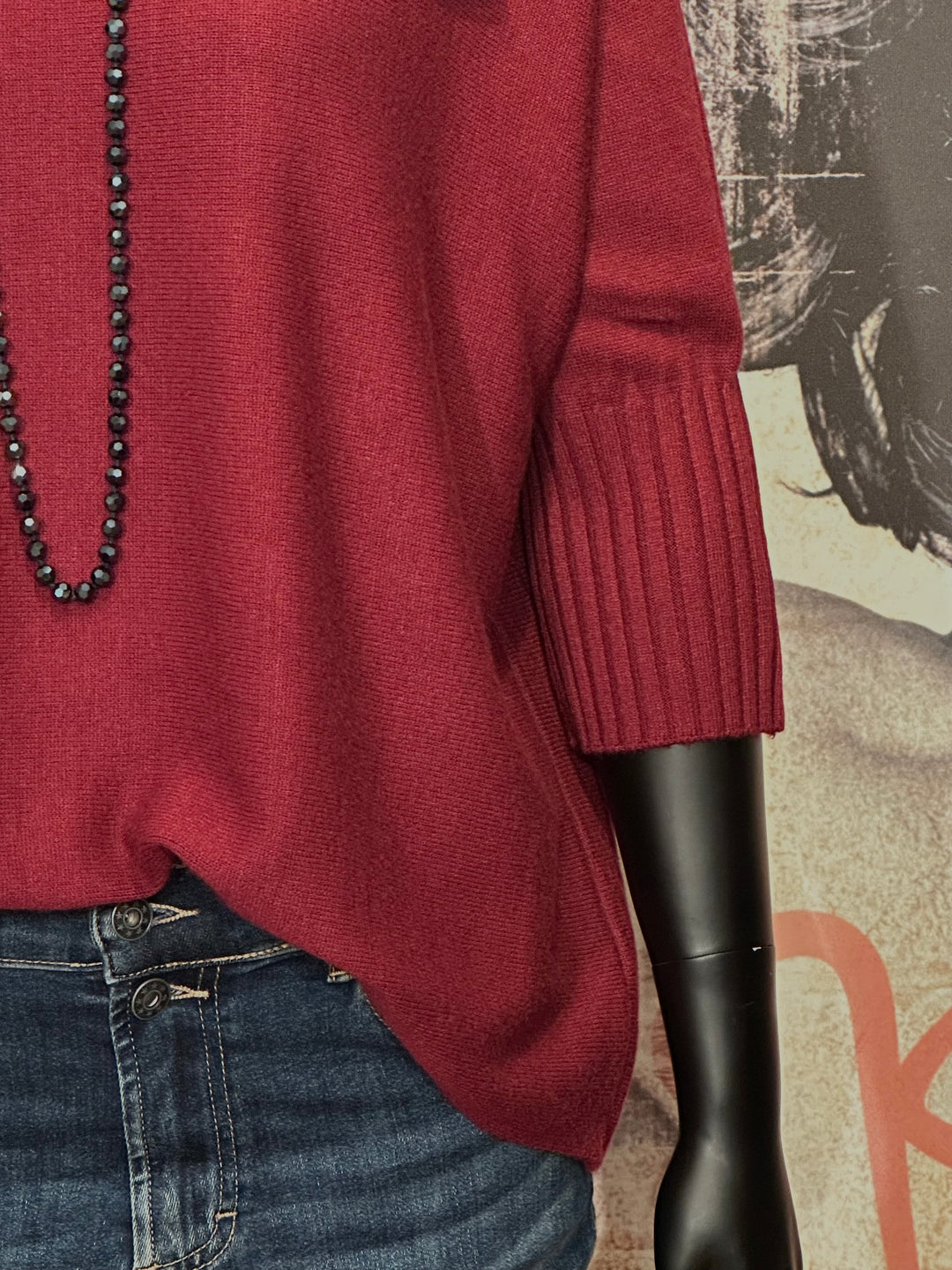 Pull manches 3/4 & col bateau bordeaux (40/44)