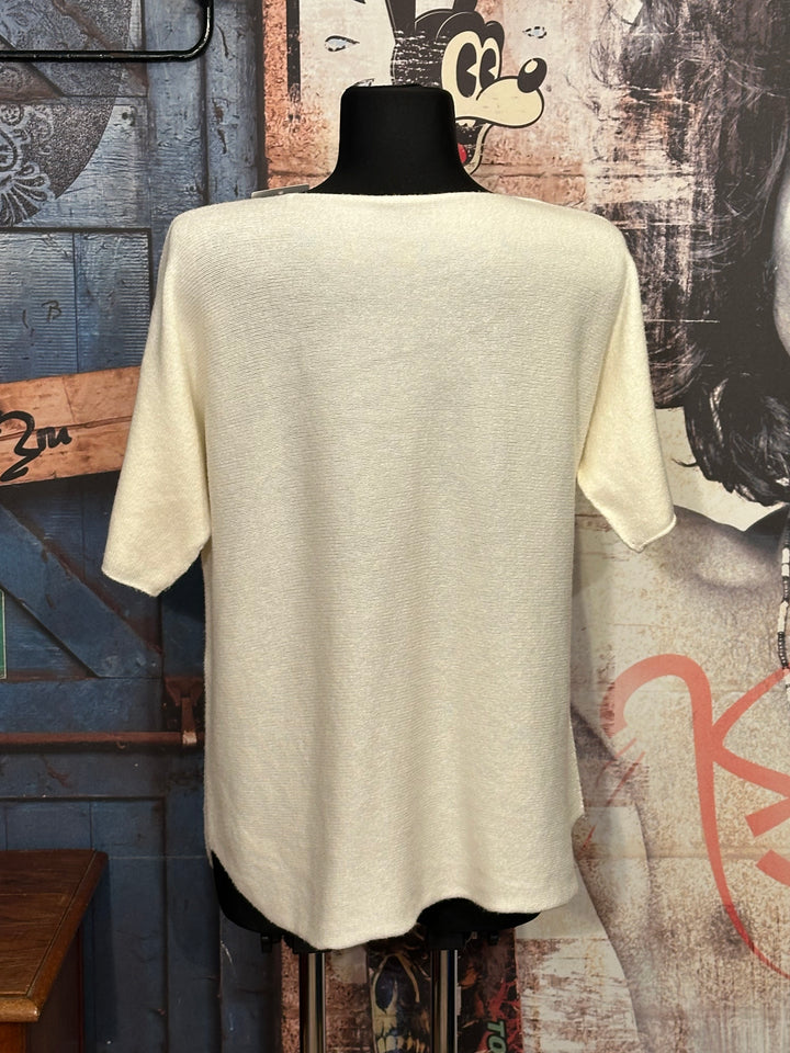 Pull manches courtes & col V écru (38/40)