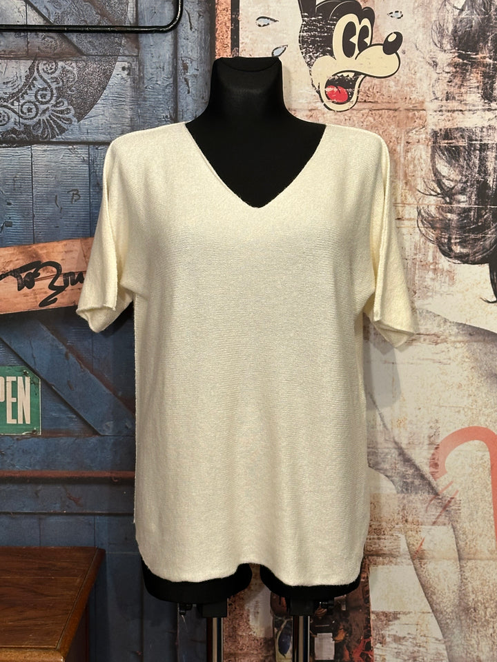 Pull manches courtes & col V écru (38/40)