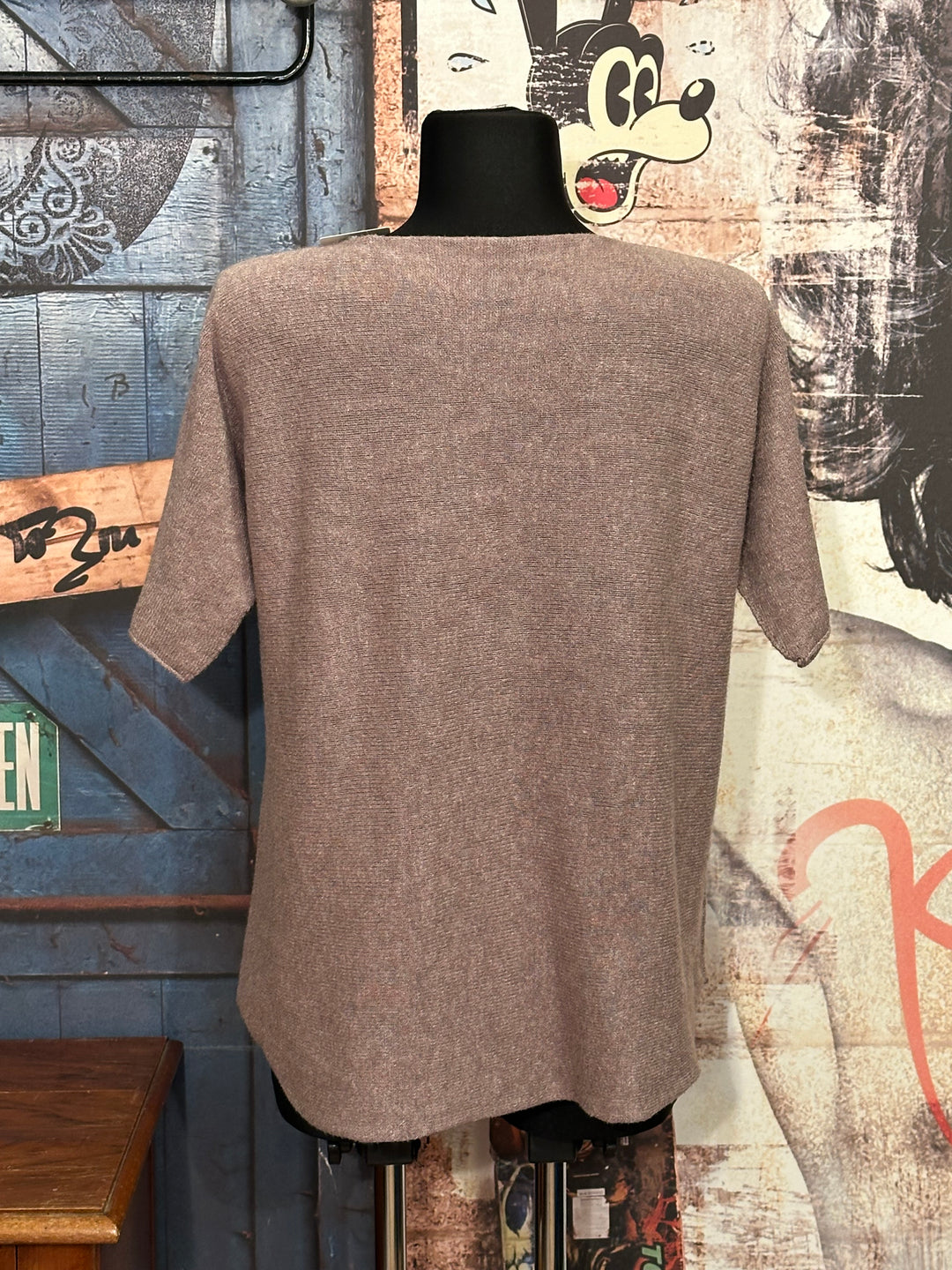 Pull manches courtes & col V taupe (38/40)