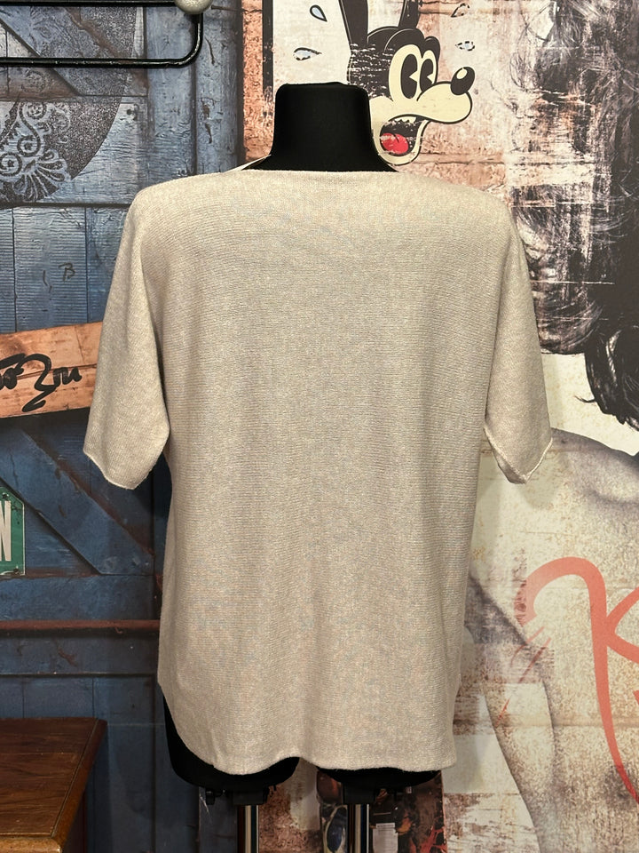 Pull manches courtes & col V beige (38/40)