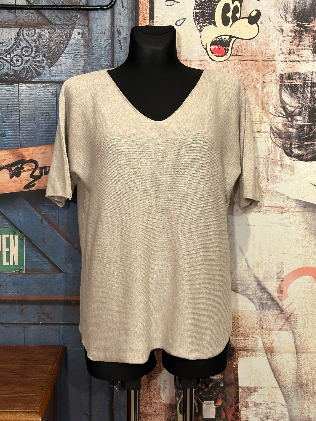 Pull manches courtes & col V beige (38/40)