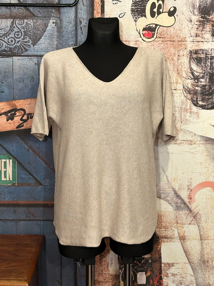Pull manches courtes & col V beige (38/40)