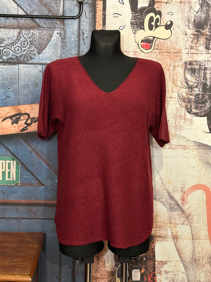 Pullover mit kurzen Ärmeln & V-Ausschnitt bordeauxrot (38/40)