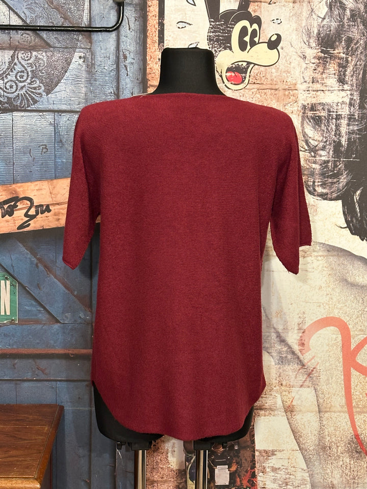 Pullover mit kurzen Ärmeln & V-Ausschnitt bordeauxrot (38/40)