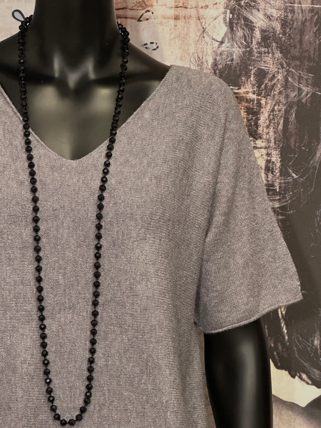 Pullover mit kurzen Ärmeln & V-Ausschnitt grau (38/40)