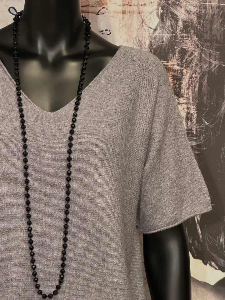 Pullover mit kurzen Ärmeln & V-Ausschnitt grau (38/40)