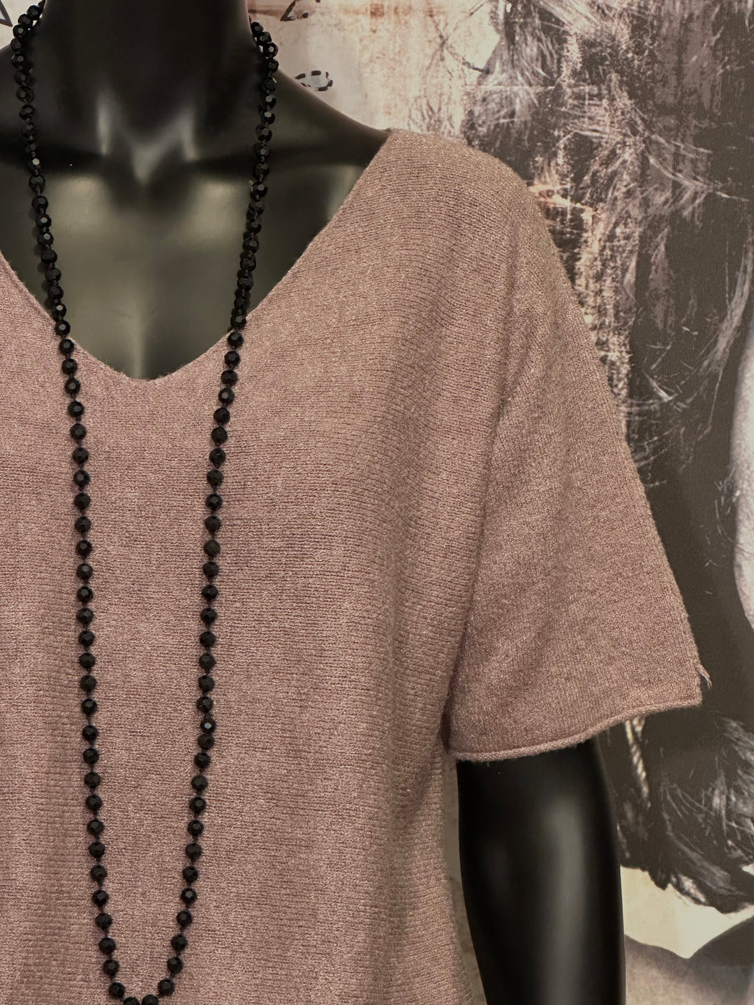 Pull manches courtes & col V taupe (38/40)