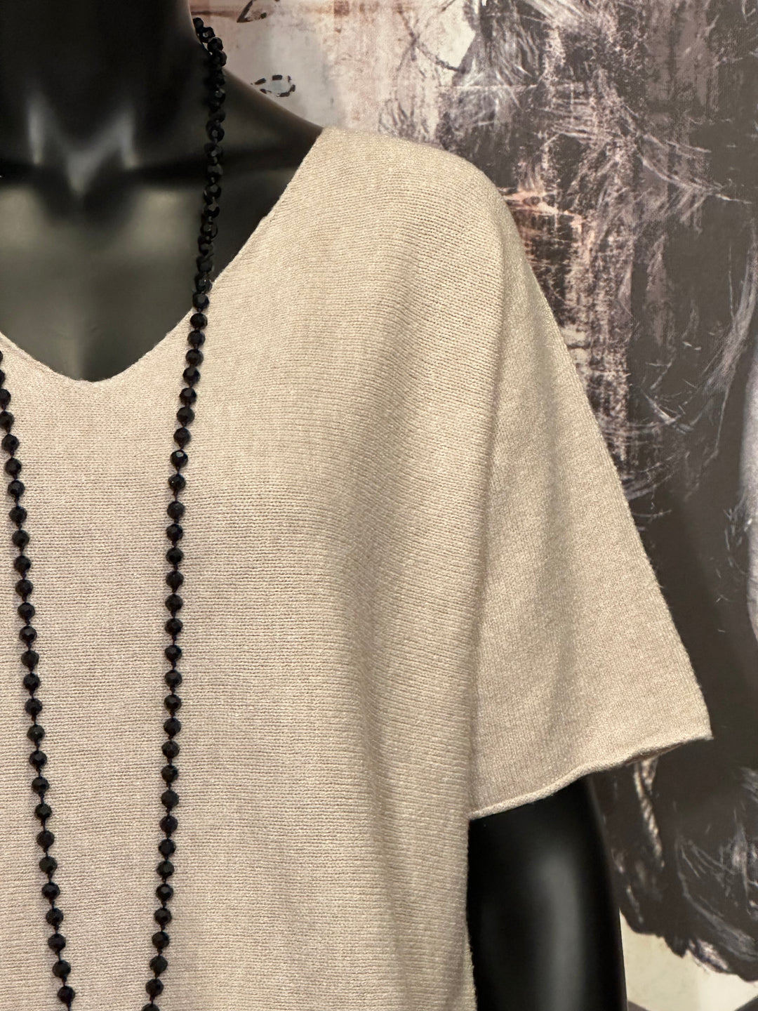 Pull manches courtes & col V beige (38/40)
