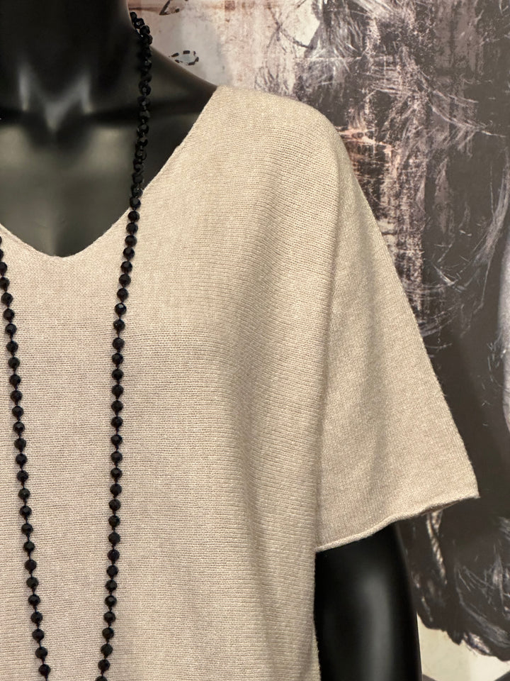 Pull manches courtes & col V beige (38/40)