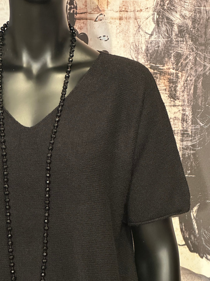 Pull manches courtes & col V noir (38/40)