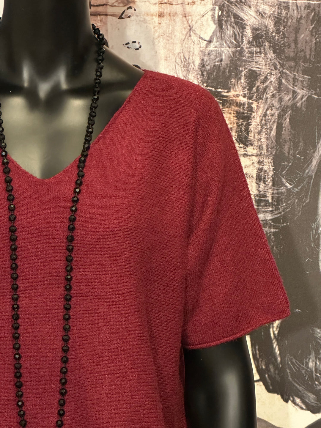 Pullover mit kurzen Ärmeln & V-Ausschnitt bordeauxrot (38/40)