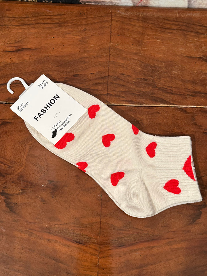 Socken "Herz" beige & rot