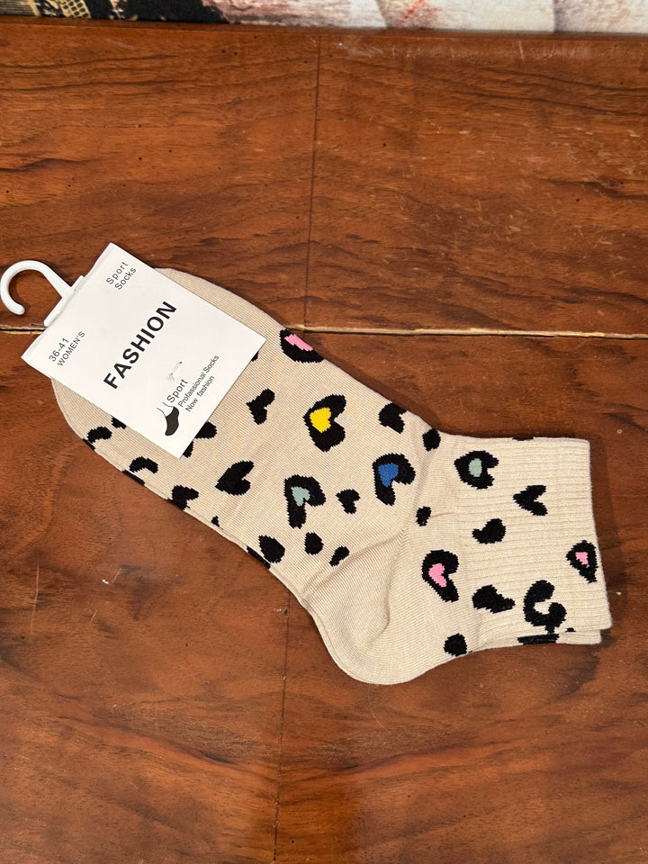 Socken "Leopard/Herz" beige & mehrfarbig
