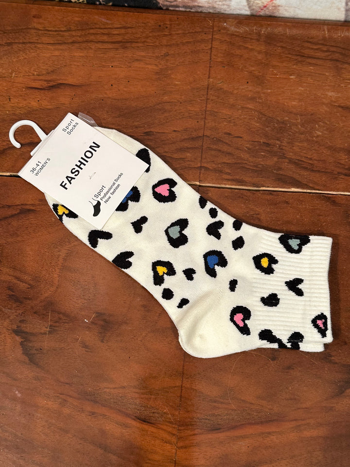 Socken "Leopard/Herz" off-white & multicolor
