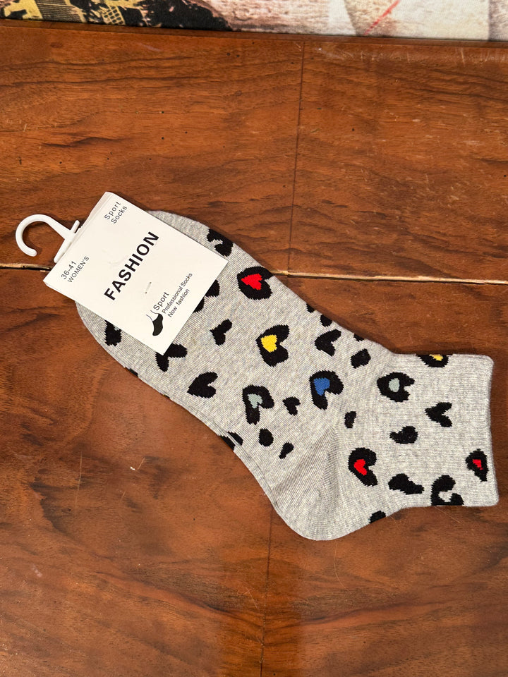 Socken "Leopard/Herz" grau & bunt