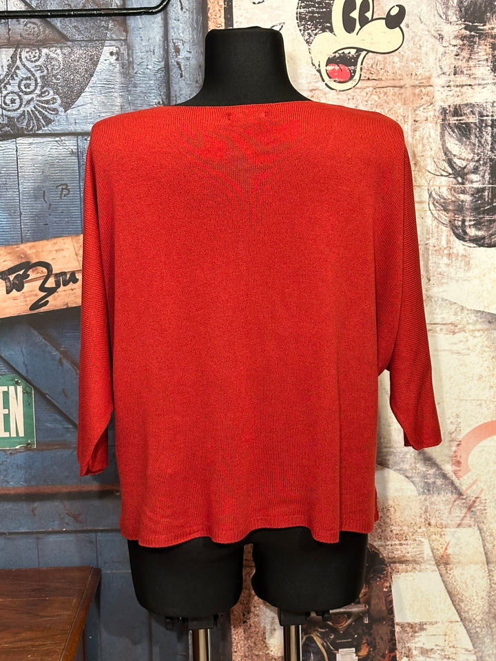 Kurzer Pullover aus Feinstrick 3/4-Ärmel & V-Ausschnitt Ziegelstein (36/40)