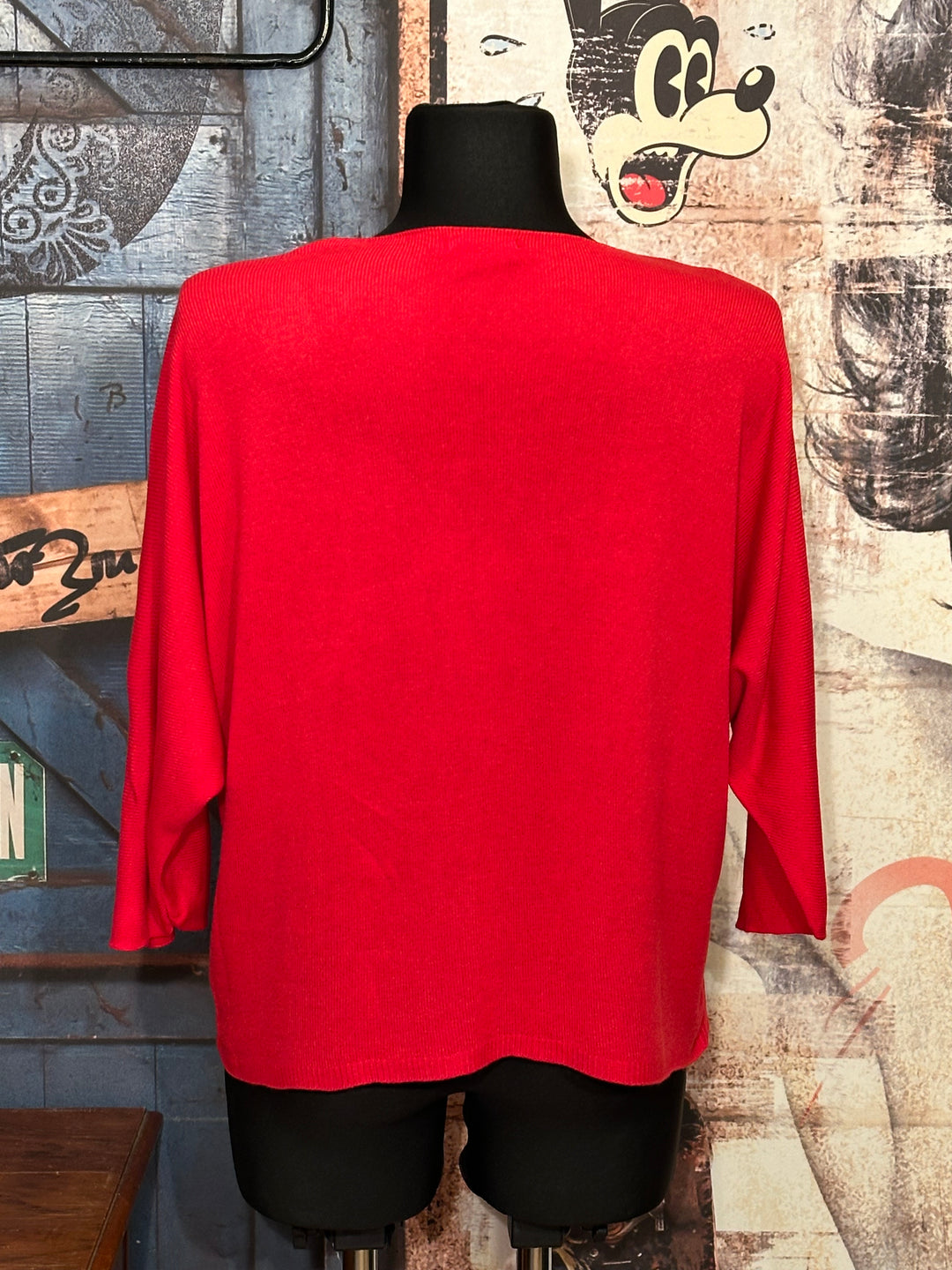 Kurzer Feinstrickpullover mit 3/4-Ärmeln & V-Ausschnitt rot (36/40)