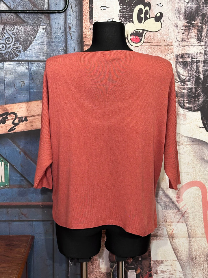 Kurzer Feinstrickpullover mit 3/4-Ärmeln & V-Ausschnitt in Vintage-Rosa (36/40)