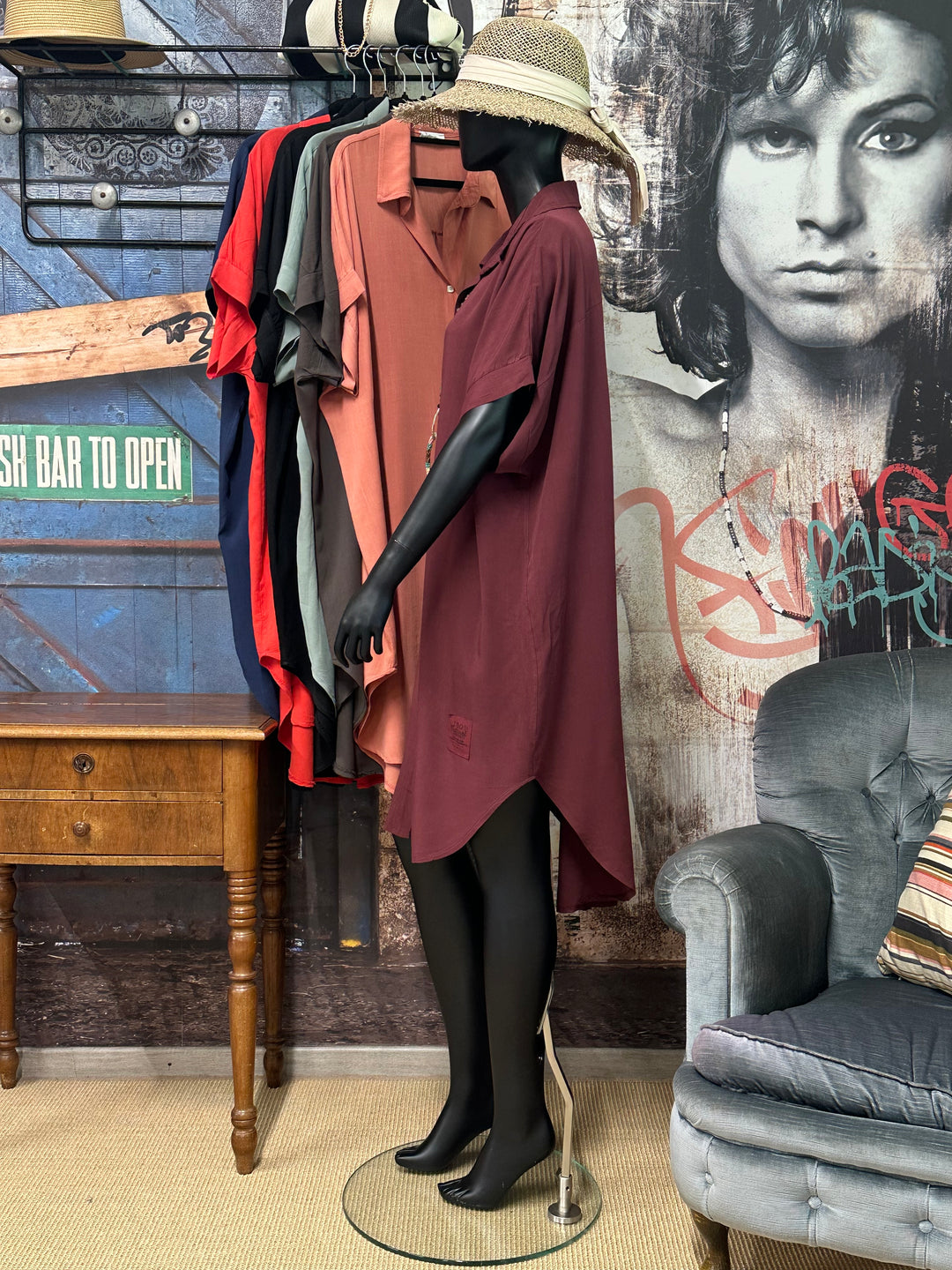 Robe chemise "Clémence" unie 100% viscose (40/46) MADE IN ITALY