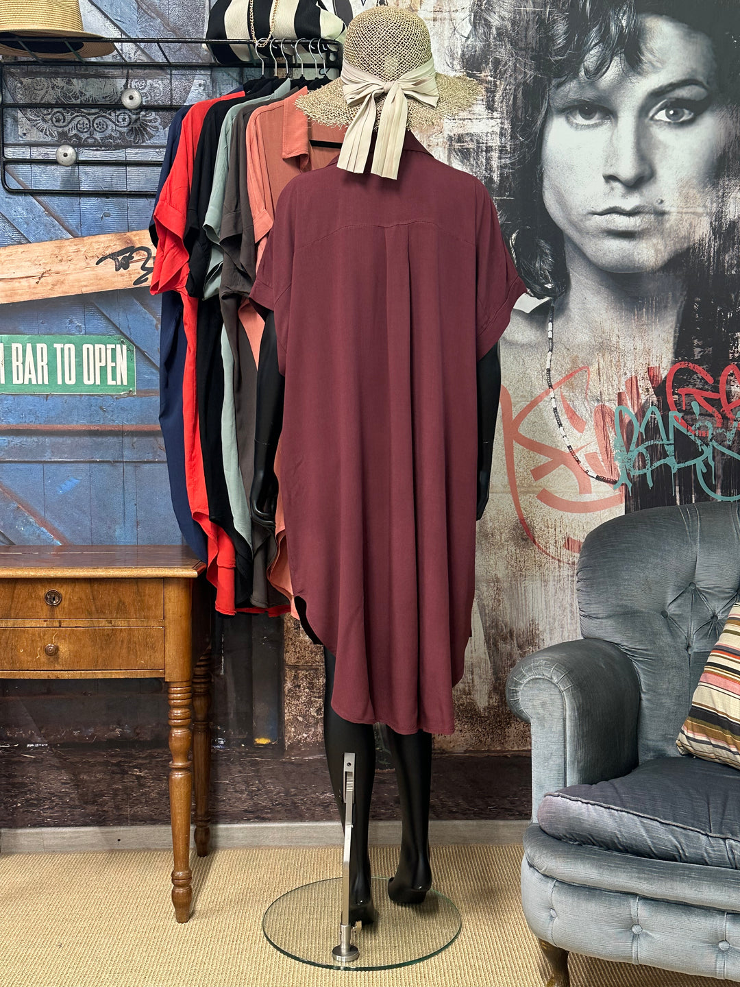 Robe chemise "Clémence" unie 100% viscose (40/46) MADE IN ITALY