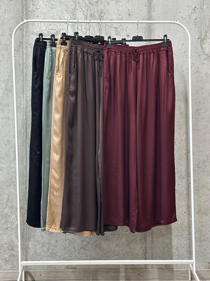 Pantalon satiné "Yanis" taille élastique 100%viscose (42/46) MADE IN ITALY