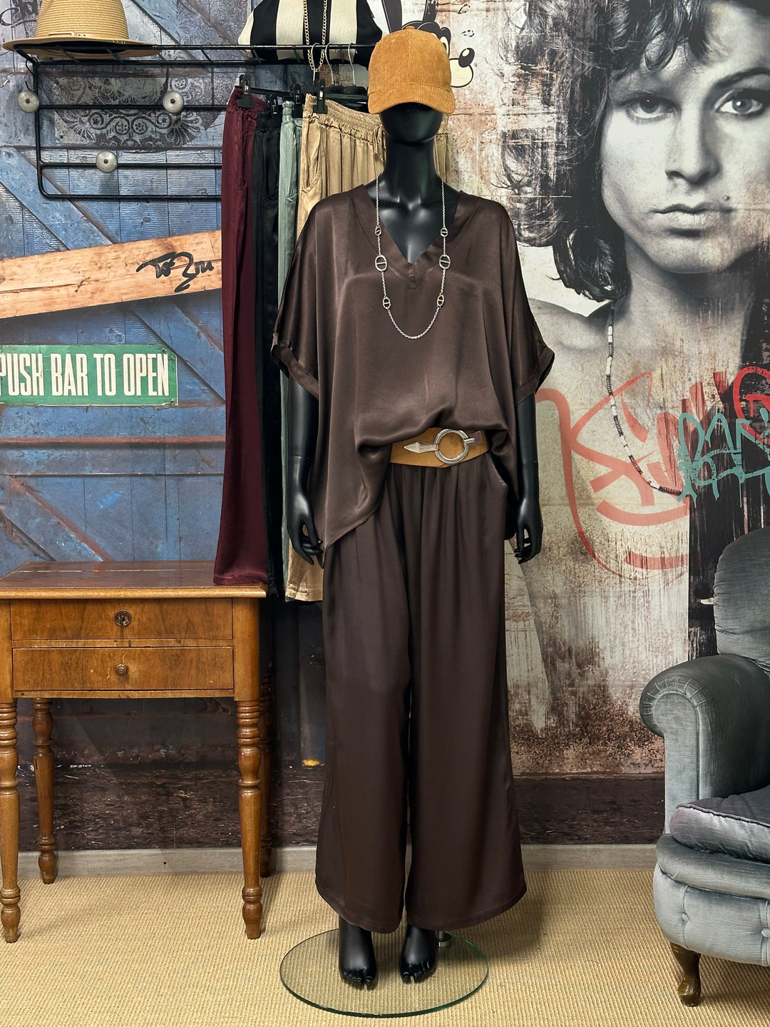 Pantalon satiné "Yanis" taille élastique 100%viscose (42/46) MADE IN ITALY