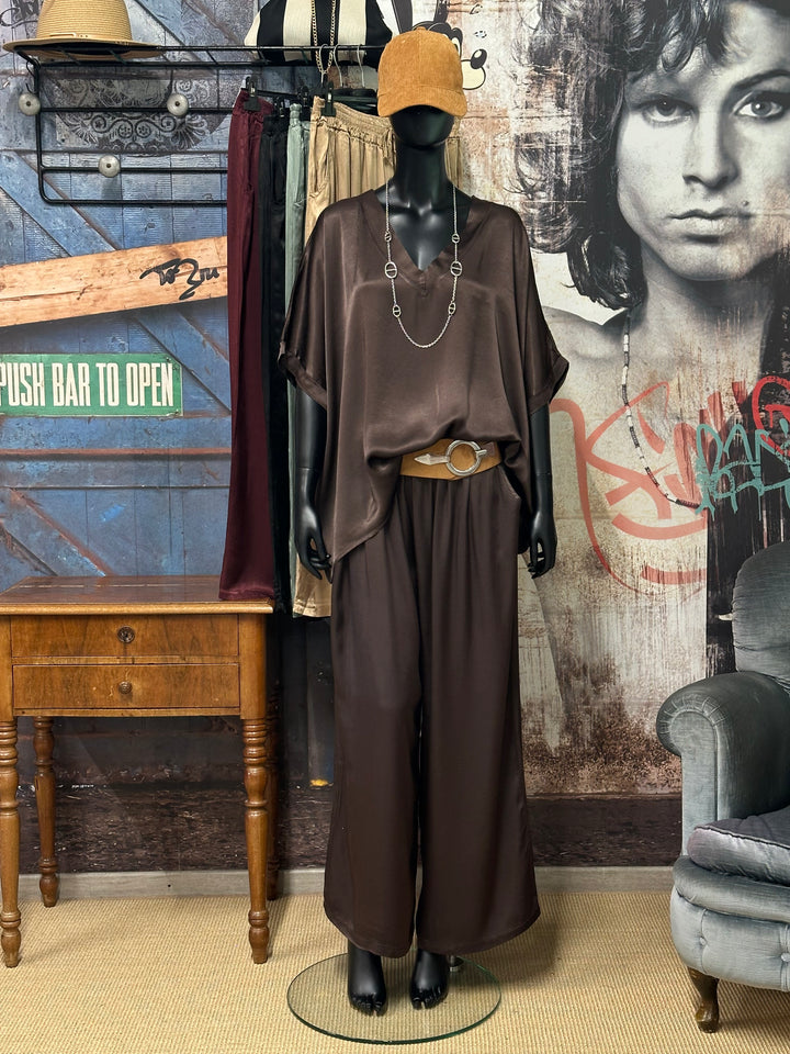 Pantalon satiné "Yanis" taille élastique 100%viscose (42/46) MADE IN ITALY