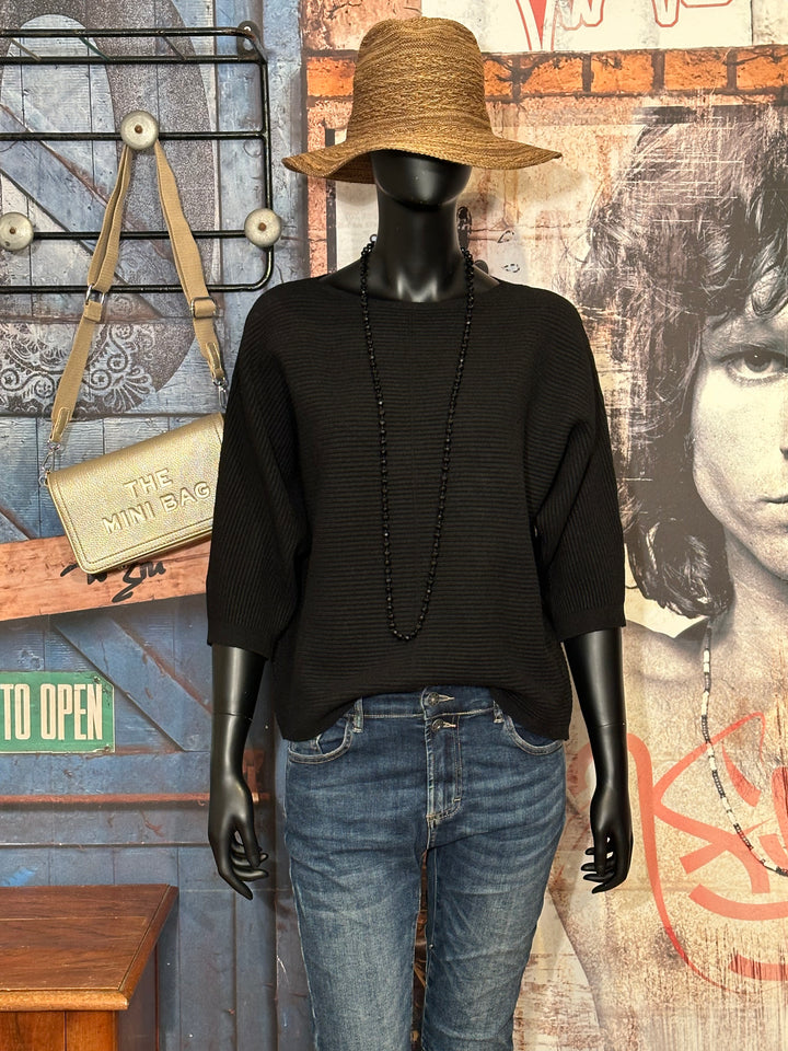 Pull en maille côtelée manches 3/4 & col rond (38/40)
