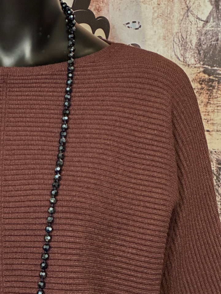 Pull en maille côtelée manches 3/4 & col rond (38/40)