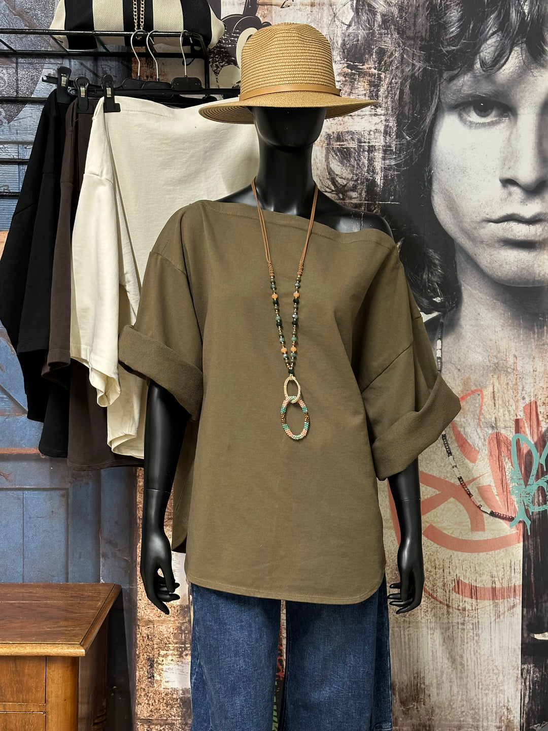 Pull uni "Elise" col bateau &amp; manches kimono  (38/42) MADE IN ITALY